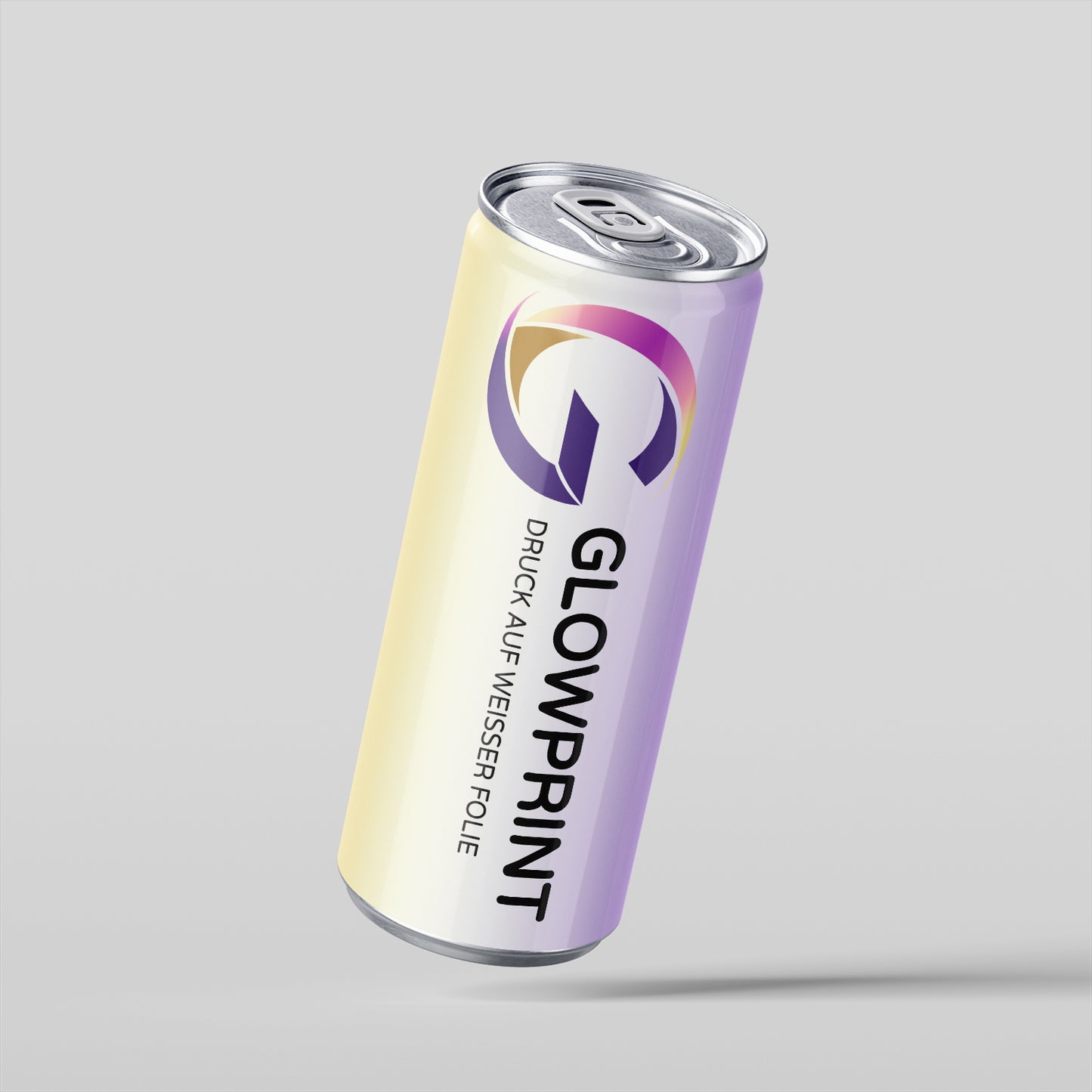Eine bedruckte Getränkedose mit weißer Folie