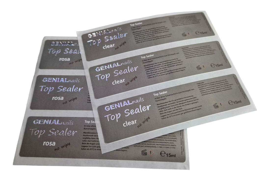 Etiketten auf Rolle mit Silberfolien-Veredelung für GENIALnails