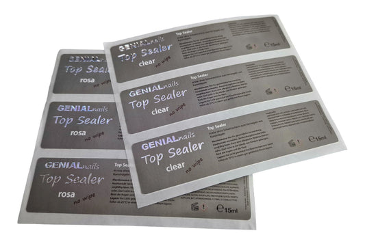 Etiketten auf Rolle mit Silberfolien-Veredelung für GENIALnails