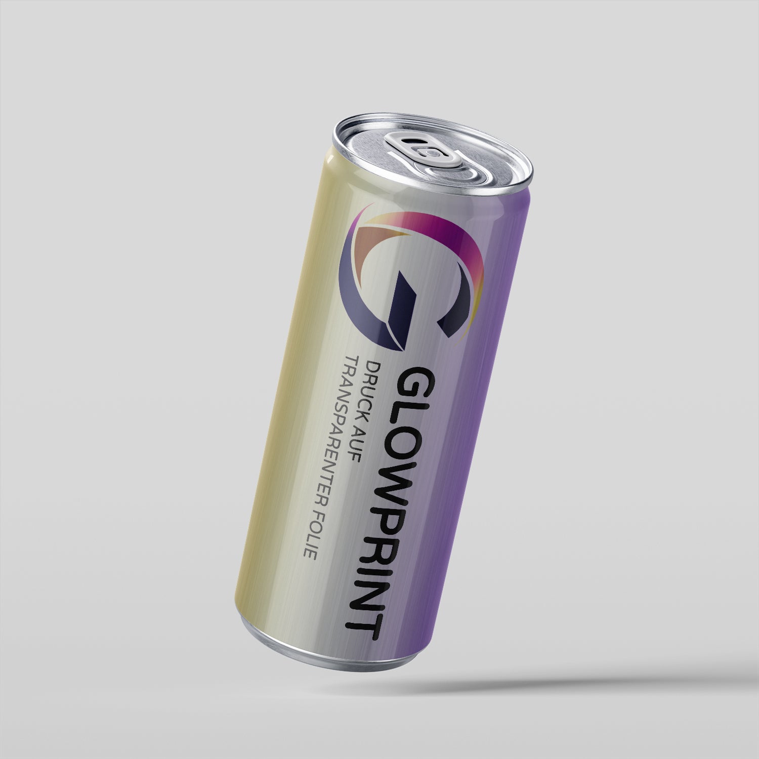 Eine bedruckte Getränkedose mit transparenter Folie