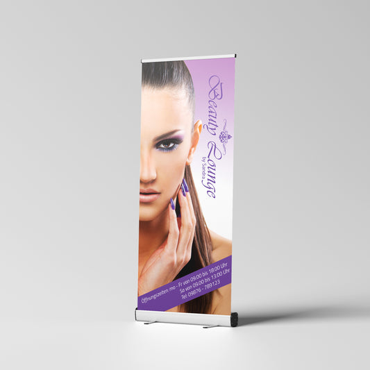Ein Rollup Banner in 85cm Breite von "Beauty Lounge"