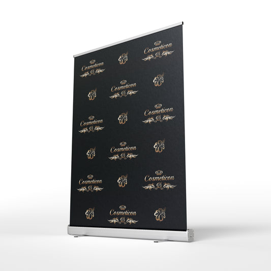 Ansicht eines Foto-Rollup Banners in schwarz