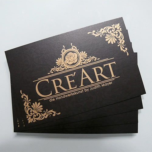 Visitenkarten mit Aufdruck mit fünfter Farbe in Gold von "Cre Art"