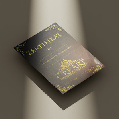 Ansicht eines Zertifikats von Creart in stimmungsvoller Ambiente
