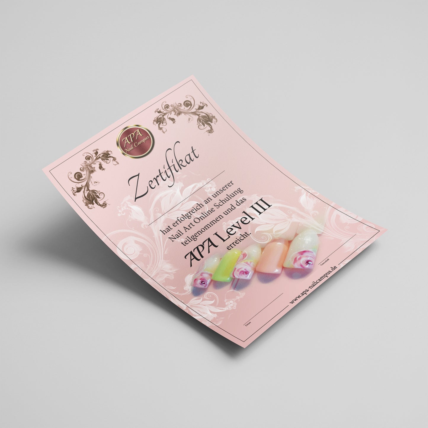 Ansicht eines Standard-Zertifikats in rosa von APA