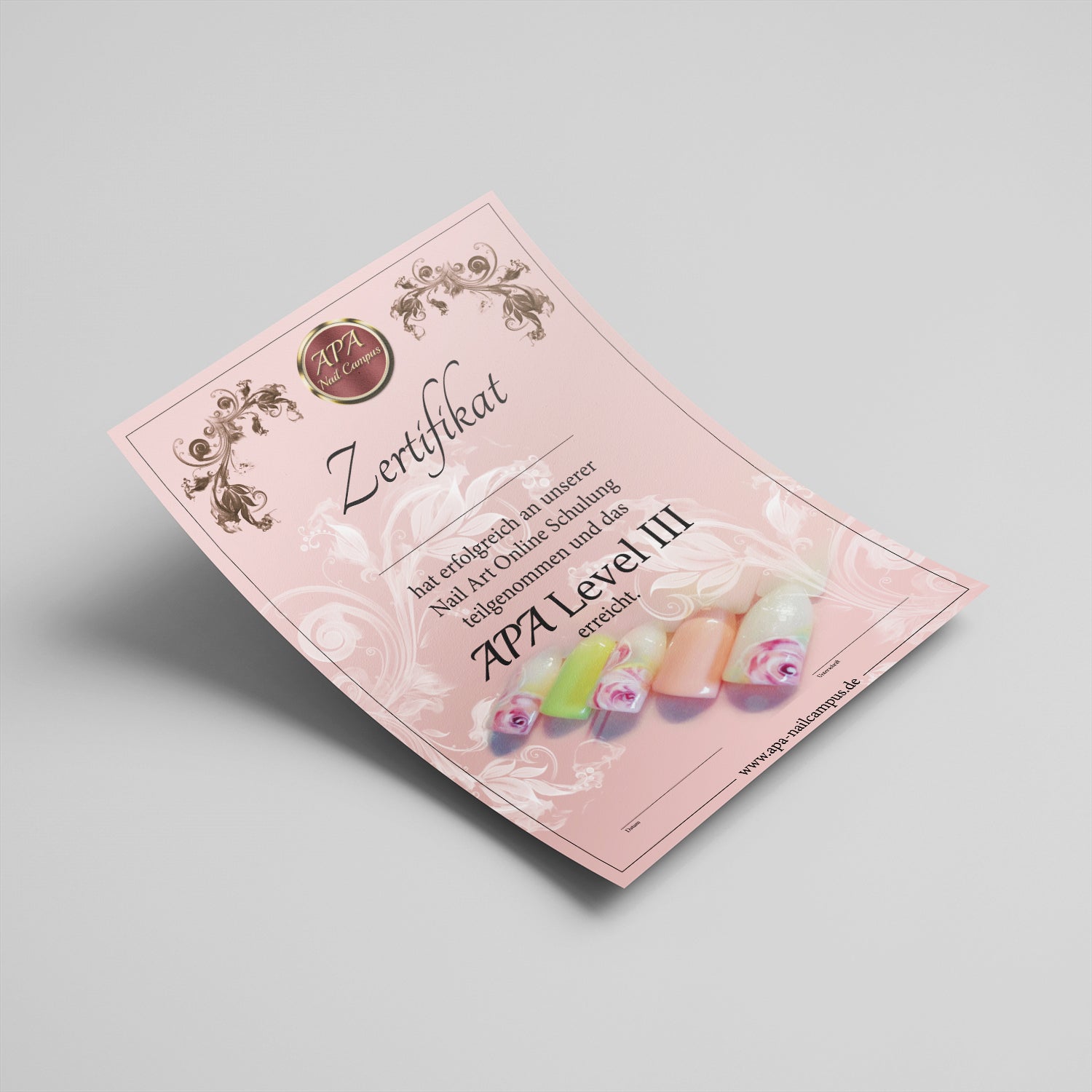 Ansicht eines Standard-Zertifikats in rosa von APA